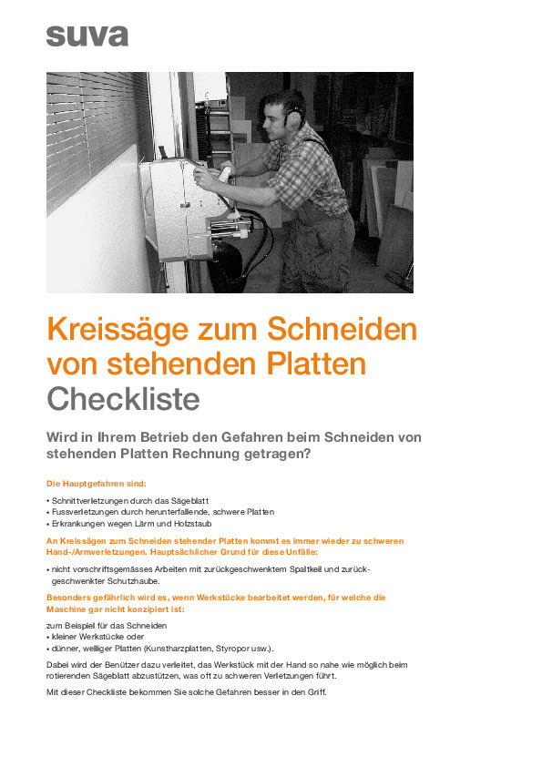 Kreissäge für stehende Platten (Checkliste)