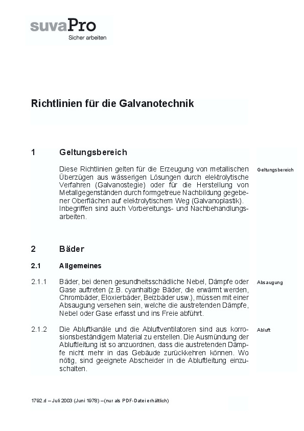 Richtlinien für die Galvanotechnik