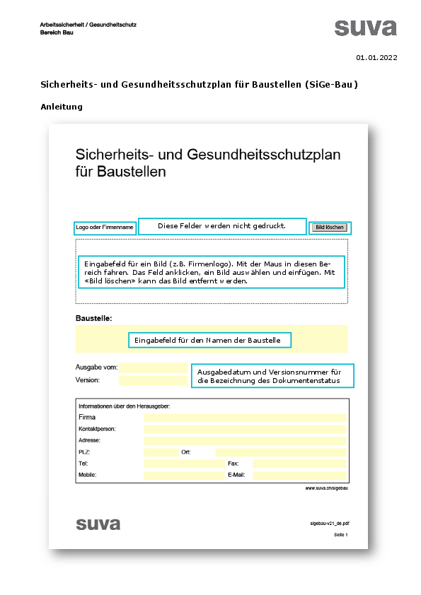 Sicherheits- und Gesundheitsschutzplan für Baustellen (SiGe-Bau) - Anleitung