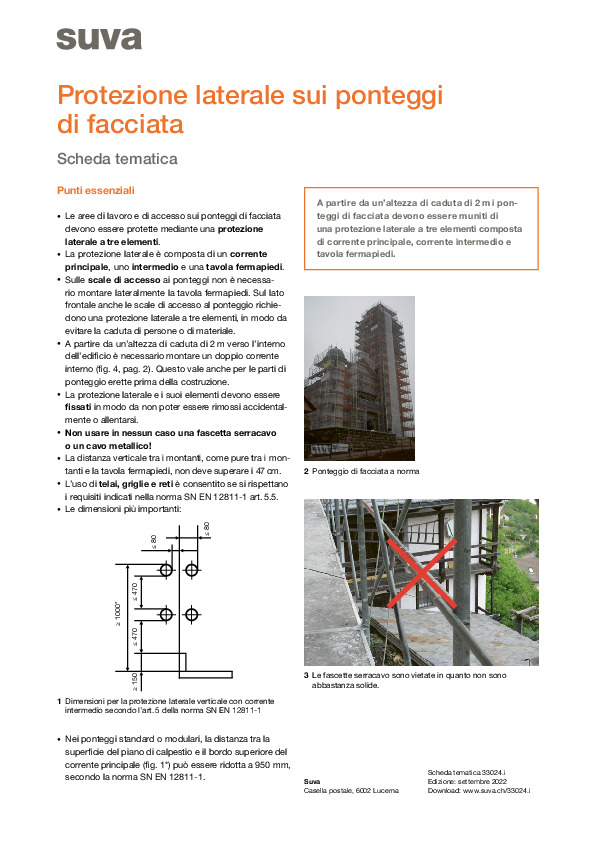Protezione laterale sui ponteggi per facciate: protezione dalle cadute