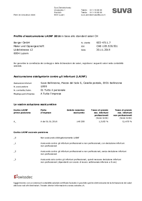 Contabilità salariale: profilo assicurativo LAINF