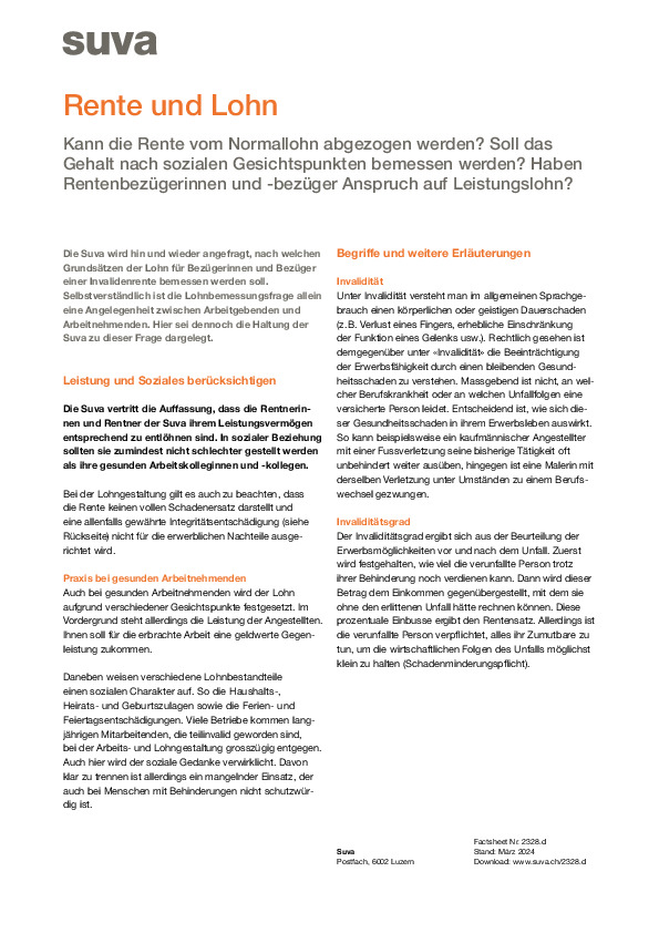 Factsheet: Invalidenrente und Lohn