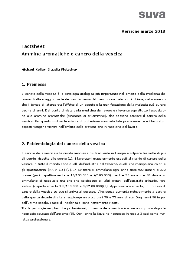 Ammine aromatiche e cancro della vescica: scheda tematica