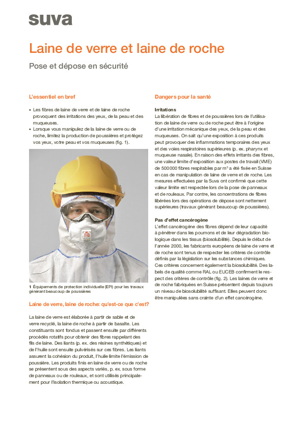 Laine de roche et de verre: mesures de protection