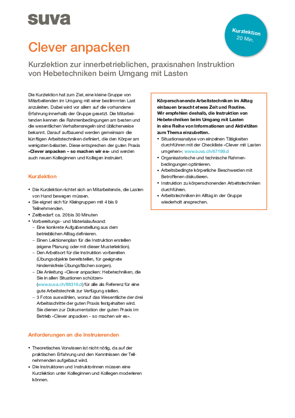 Kurzversion «Clever anpacken»