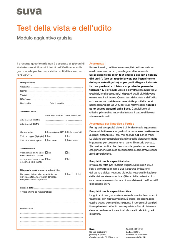 Modulo Test della vista e dell’udito per futuri gruisti