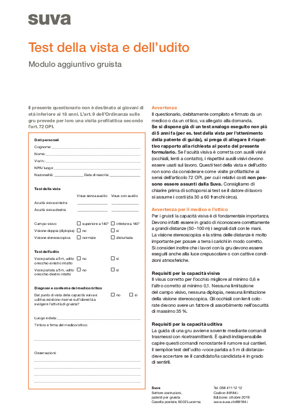 Modulo Test della vista e dell’udito per futuri gruisti