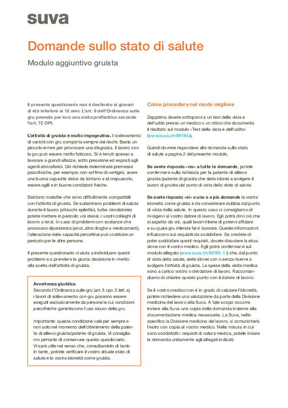 Formazione di gruisti: domande sullo stato di salute