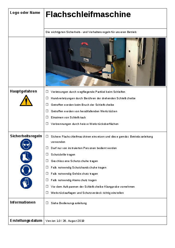 Sicherheitsregeln Schleifmaschine