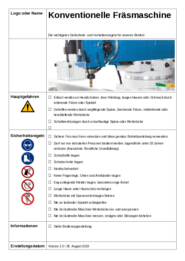 Sicherheitsregeln konventionelle Fräsmaschine