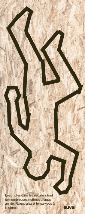 Chute dans les escalliers: autocollant transparent avec désignation d'accidentet message (noir)