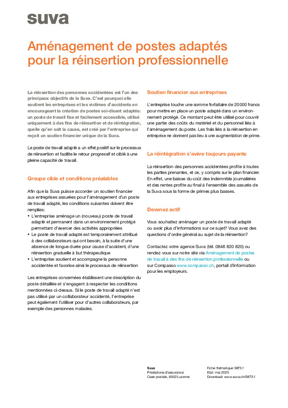 Aménagement de postes adaptés pour la réinsertion professionnelle