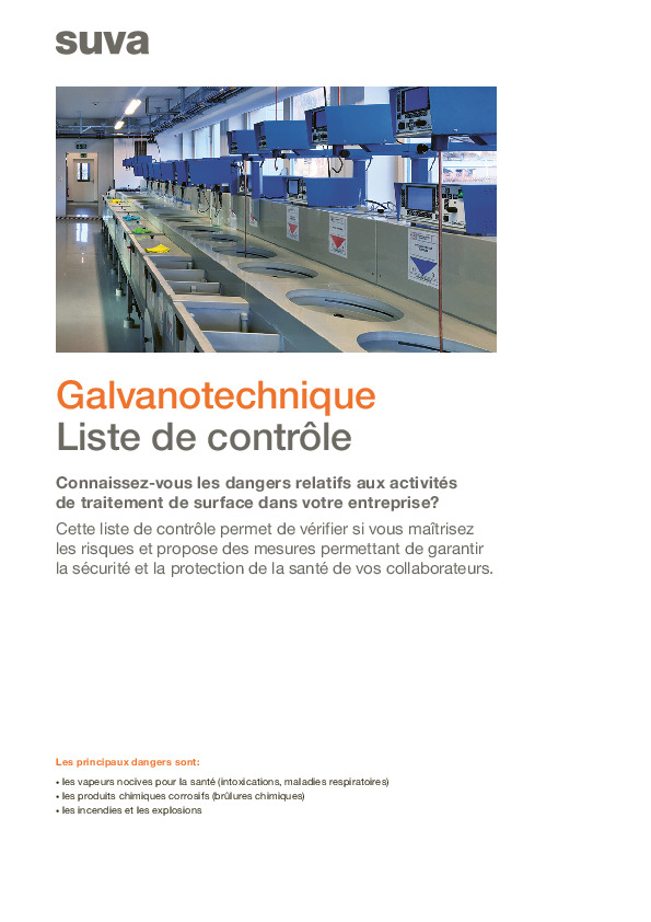 Protection du travail galvanisation: liste de contrôle