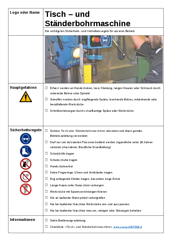Sicherheitsregeln Tisch- und Ständerbohrmaschine