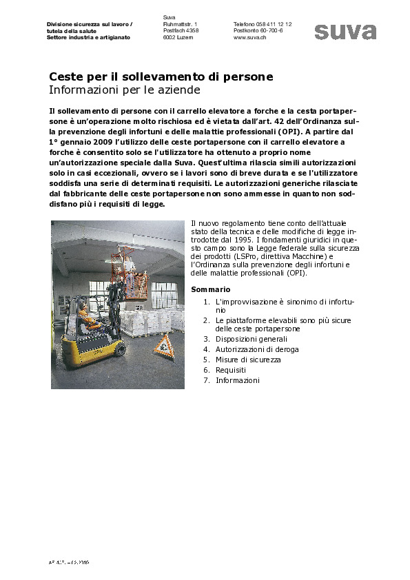 Ceste per il sollevamento di persone. Informazioni per le aziende