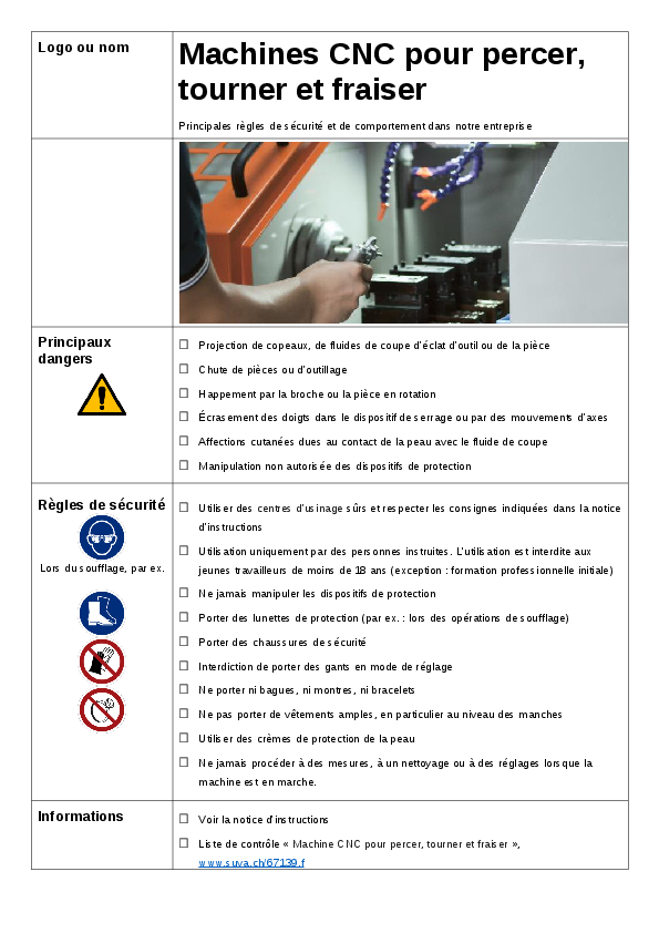 Affichette fraise CNC: risques et règles de sécurité