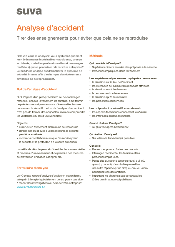 L’analyse des accidents au sein de l’entreprise favorise la sécurité de l‘entreprise