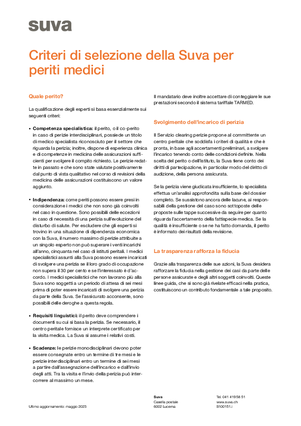 Criteri di selezione per periti medici