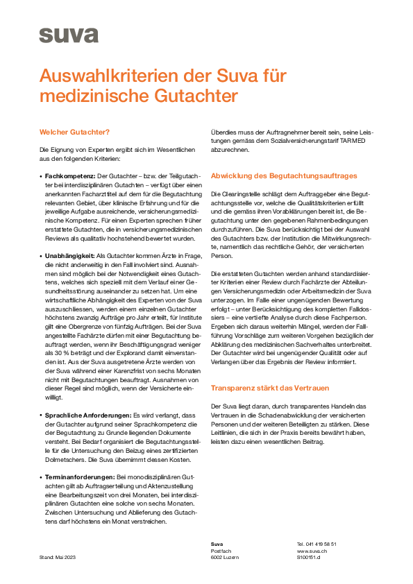 Auswahlkriterien für medizinische Gutachter