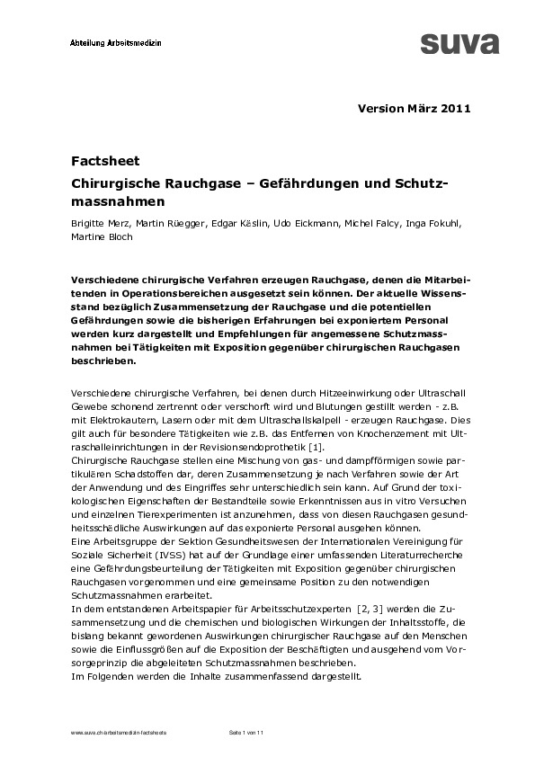 Chirurgischer Rauch: Factsheet (Arbeitsmedizin)