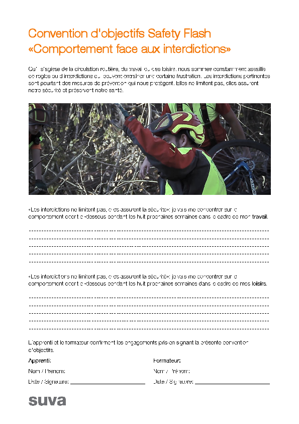 Convention d'objectifs Safety Flash «Comportement face aux interdictions»