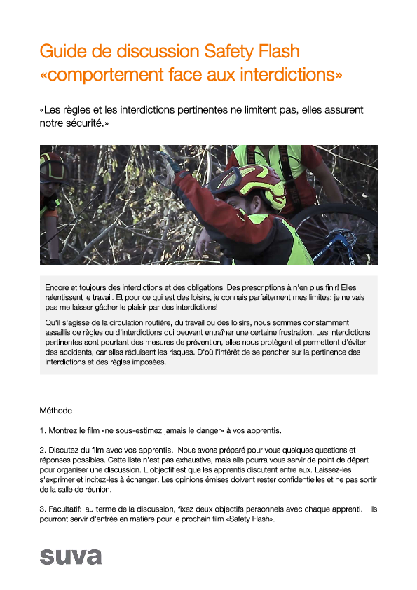 Guide de discussion Safety Flash «comportement face aux interdictions»