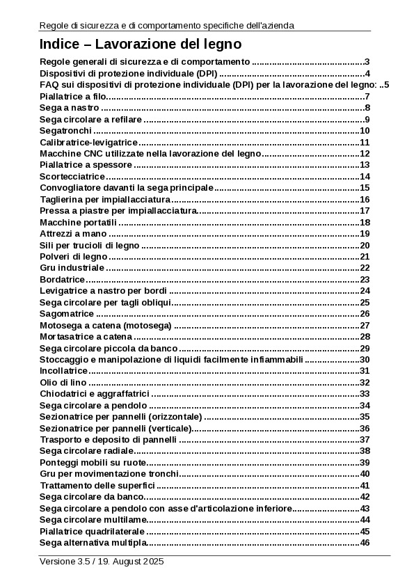 Regole di sicurezza e comportamento lavorazione legno