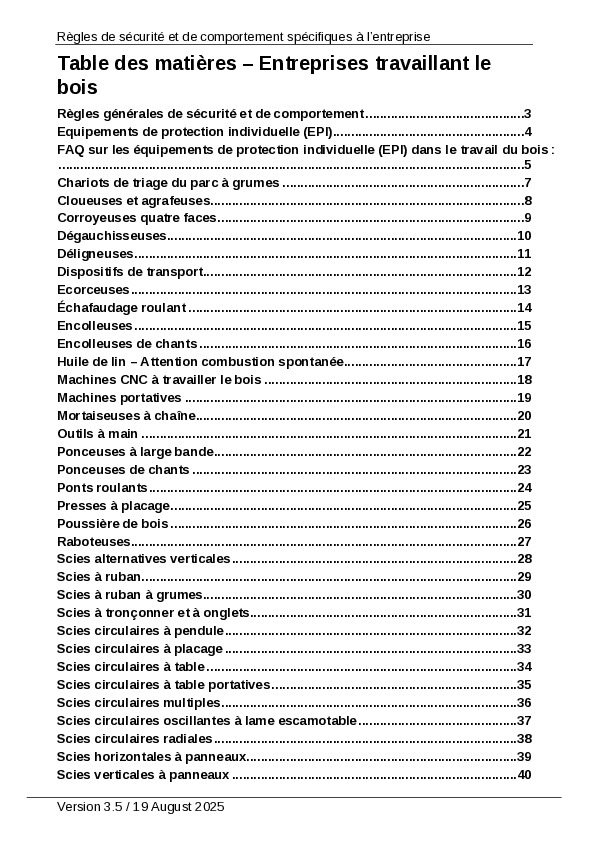 Règles de sécurité pour l’industrie du bois