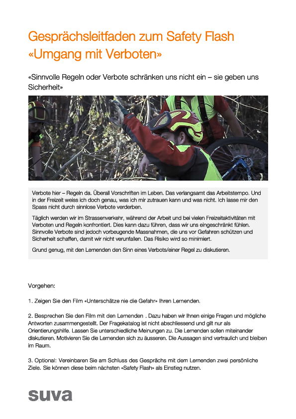 Gesprächsleitfaden zum Safety Flash «Umgang mit Verboten»