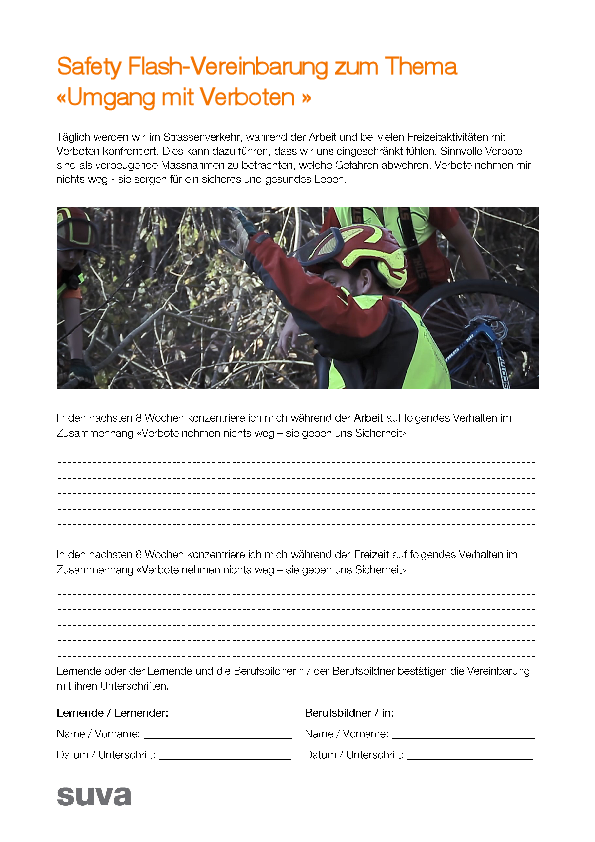 Safety Flash-Vereinbarung zum Thema «Umgang mit Verboten»