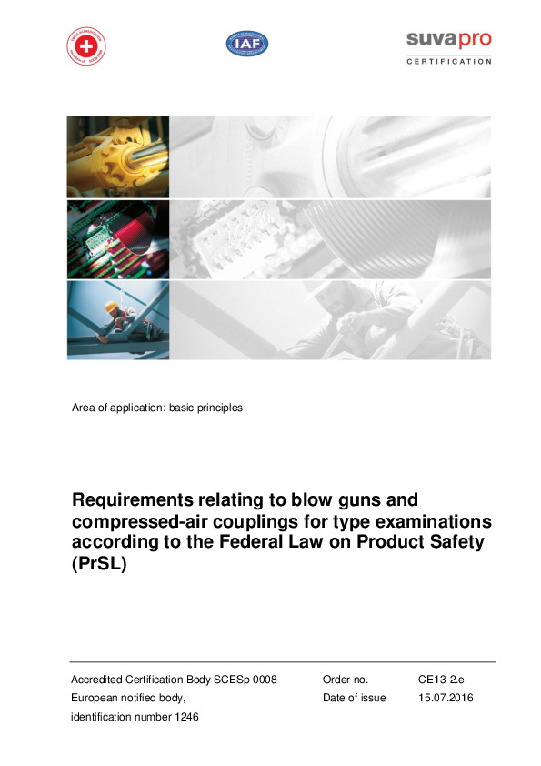 Requirements relating to blow guns and compressed-air couplings for type examinations according to the Federal Law on Product Safety (PrSL)