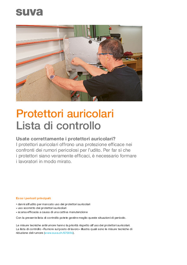 Lista di controllo uso corretto protettori auricolari