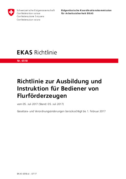 EKAS-Richtlinie 6518: Ausbildung für Staplerfahrer 