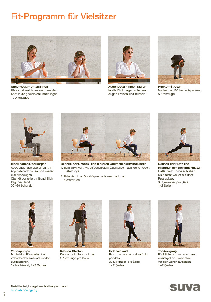 Plakat: Dehnübungen für Vielsitzer