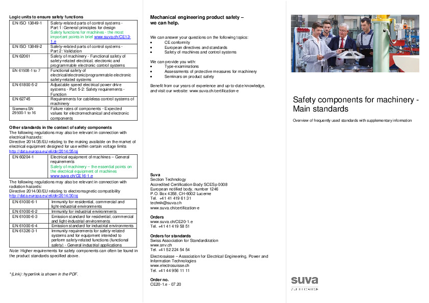Safety components for machinery - Main standards