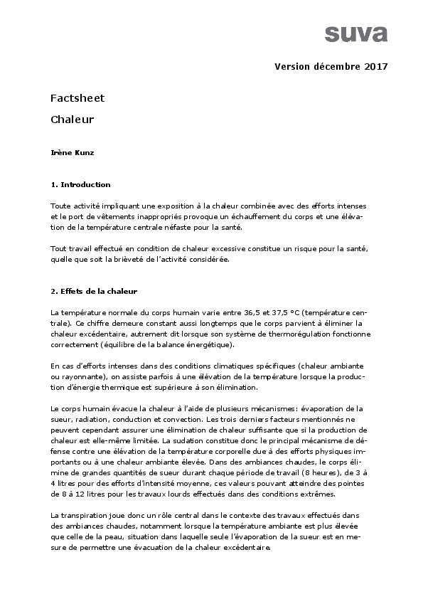 Travail et fortes chaleurs - Pathologies et préventions