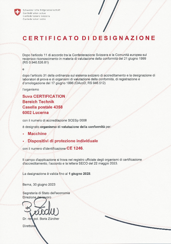 Notificazione: certificato di designazione SECO