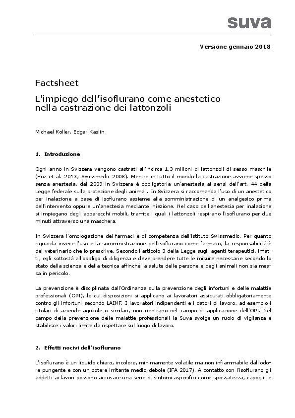 L'uso dell'isofluorano nell'anestesia inalatoria dei lattonzoli