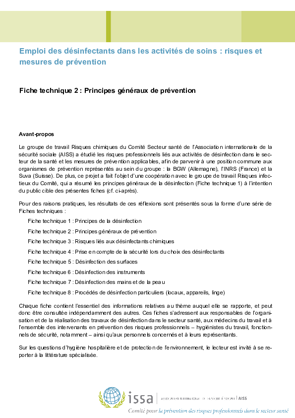 Prévention: désinfectants dans les activités de soins