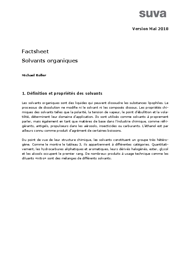 Solvants organiques sur le lieu de travail
