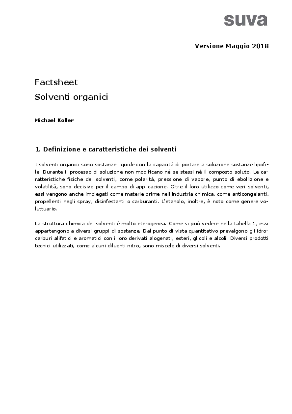 Solventi organici sul posto di lavoro