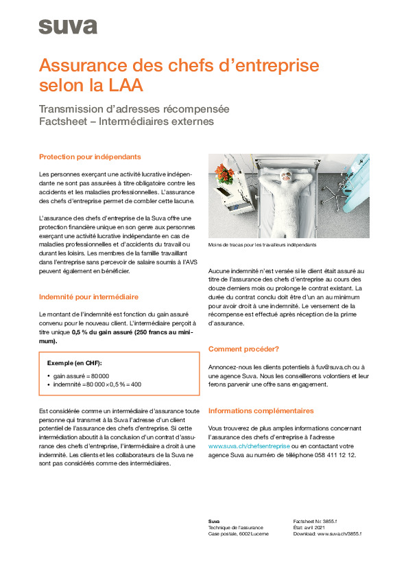 Assurance des chefs d'entreprise selon la LAA<br>Transmission d'adresses récompensée