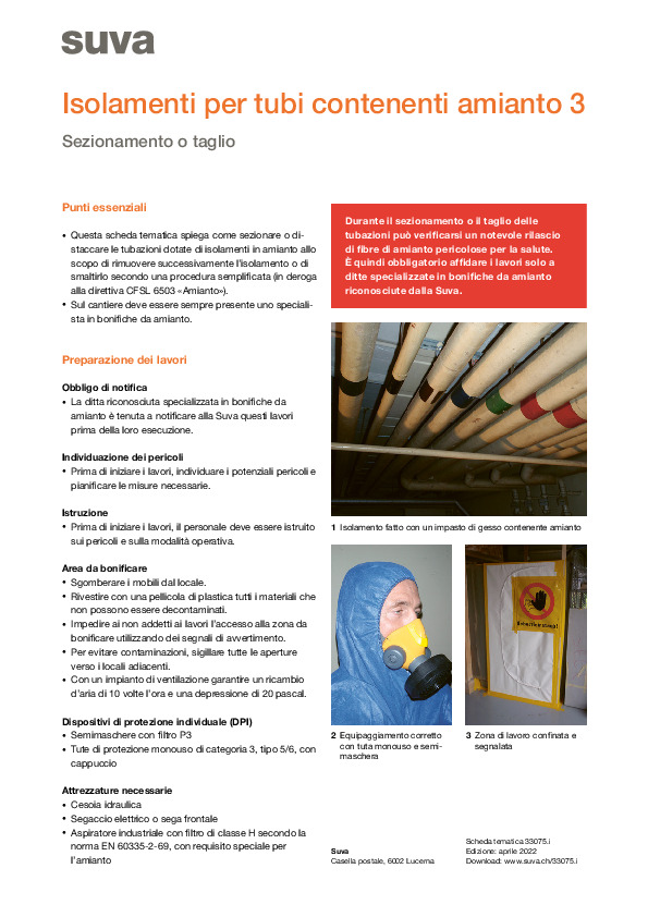Scheda tematica 3: isolamento contenente amianto – taglio dei tubi