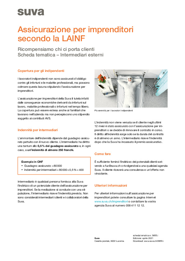 Assicurazione per imprenditori secondo la LAINF<br>Ricompensiamo chi ci porta clienti