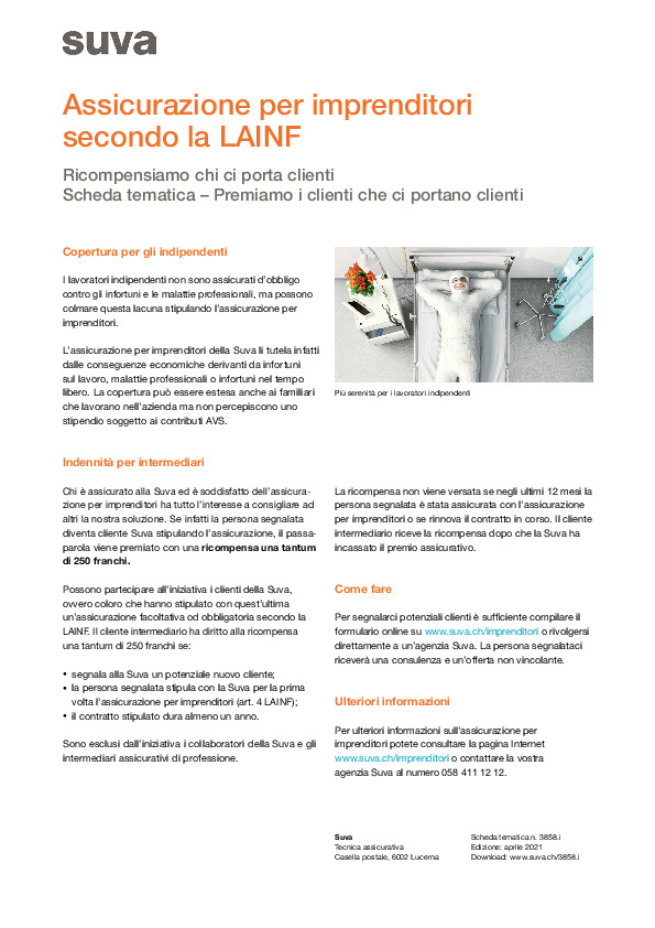 Assicurazione imprenditori: Suva premia il passaparola