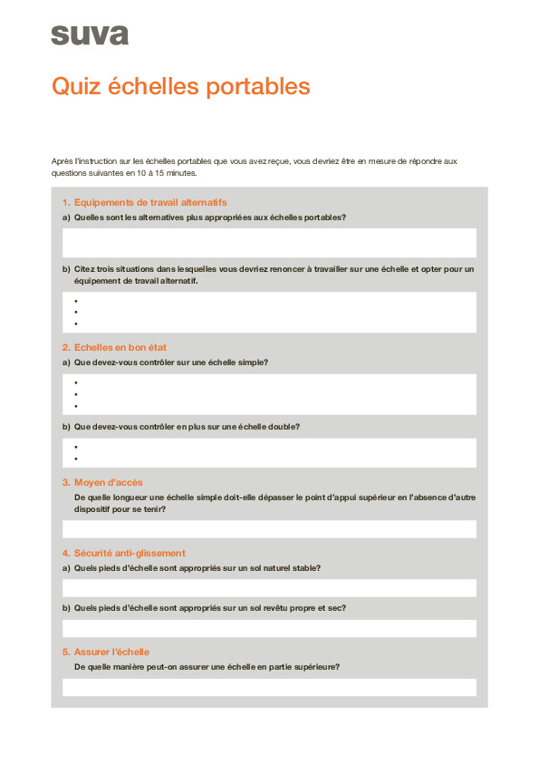 Échelles portables – Quiz pour le test de la formation