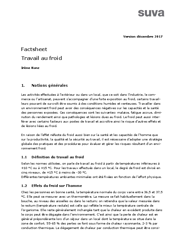 Travail au froid: effets sur la santé