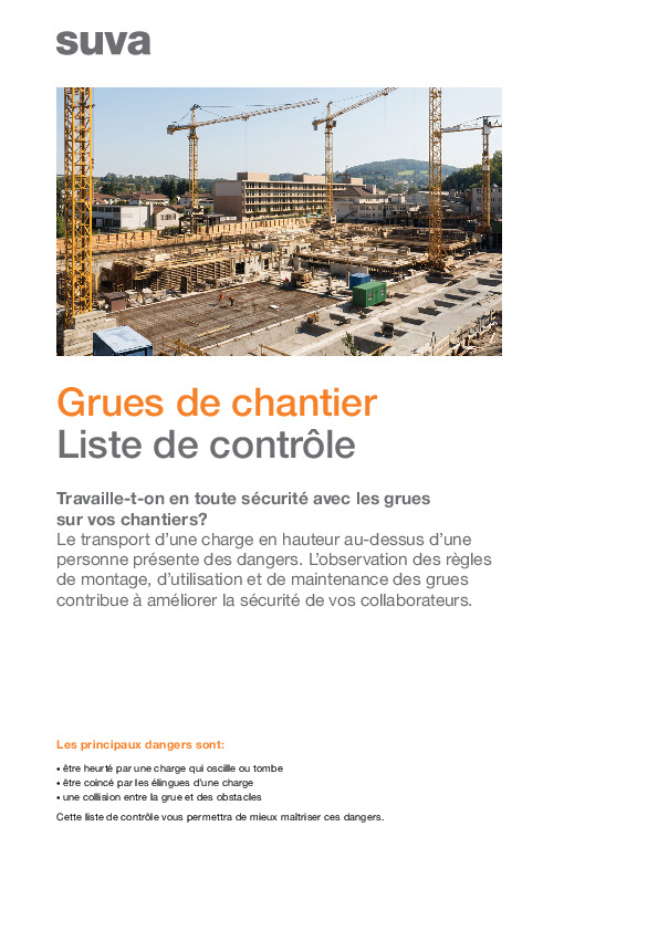 Liste de contrôle Grues de chantier: travailler en sécurité