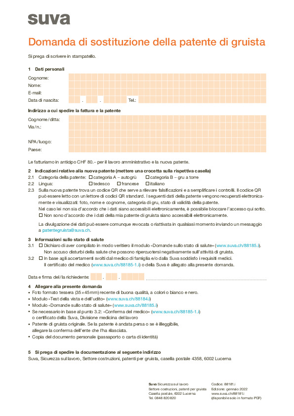 Domanda di sostituzione della patente di gruista