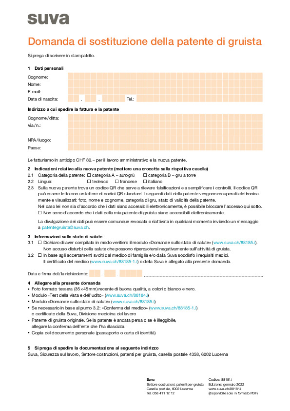 Domanda di sostituzione della patente di gruista